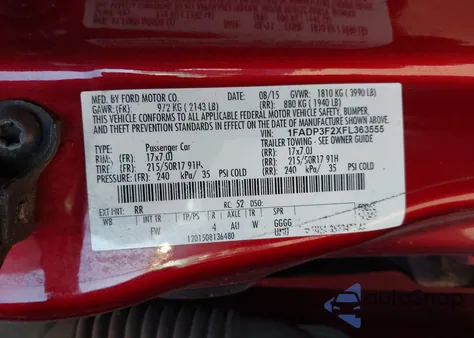 2015 Ford Focus Se z USA, uszkodzony, nr VIN 1FADP3F2XFL363555